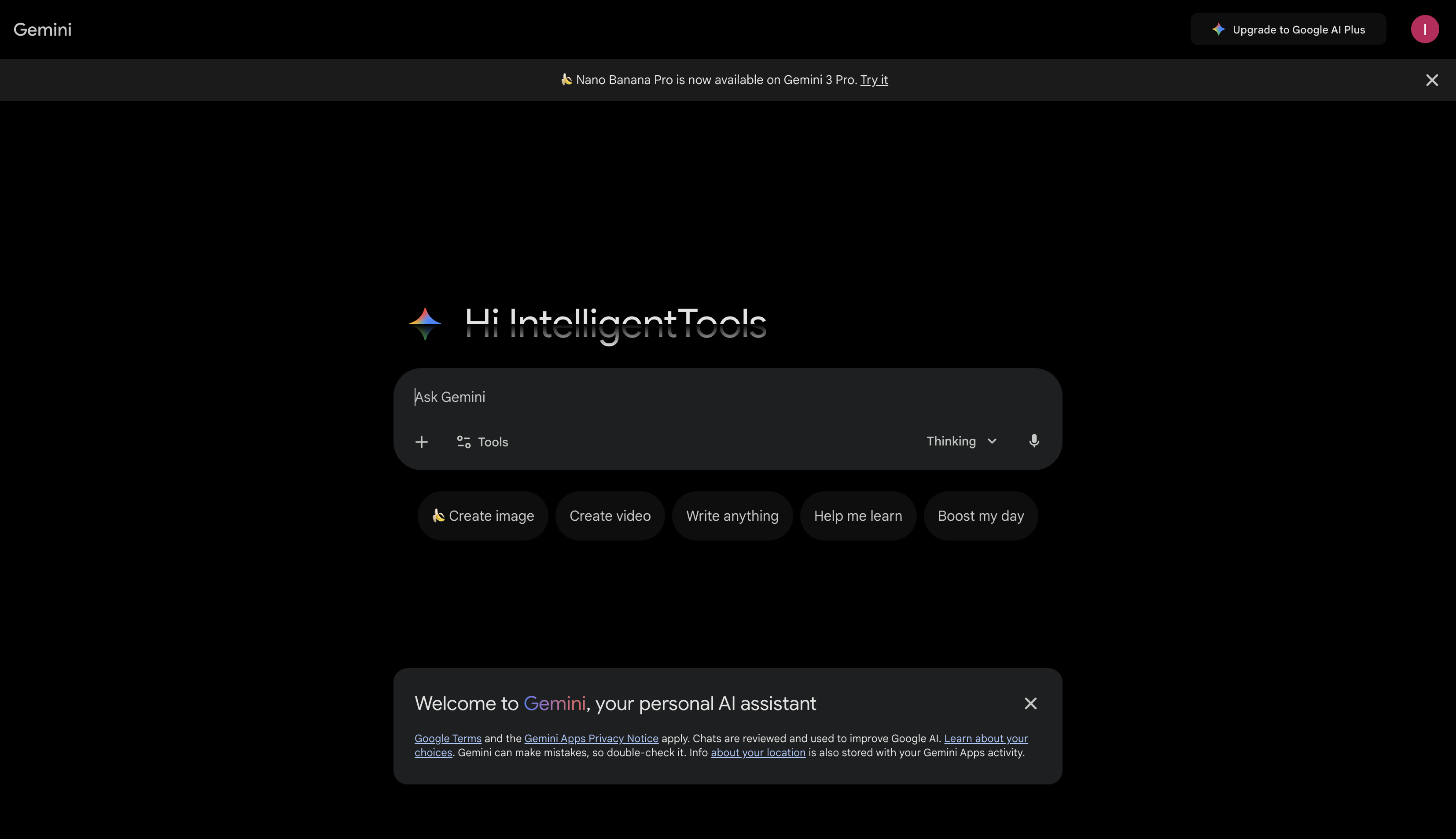 Gemini interface homepage