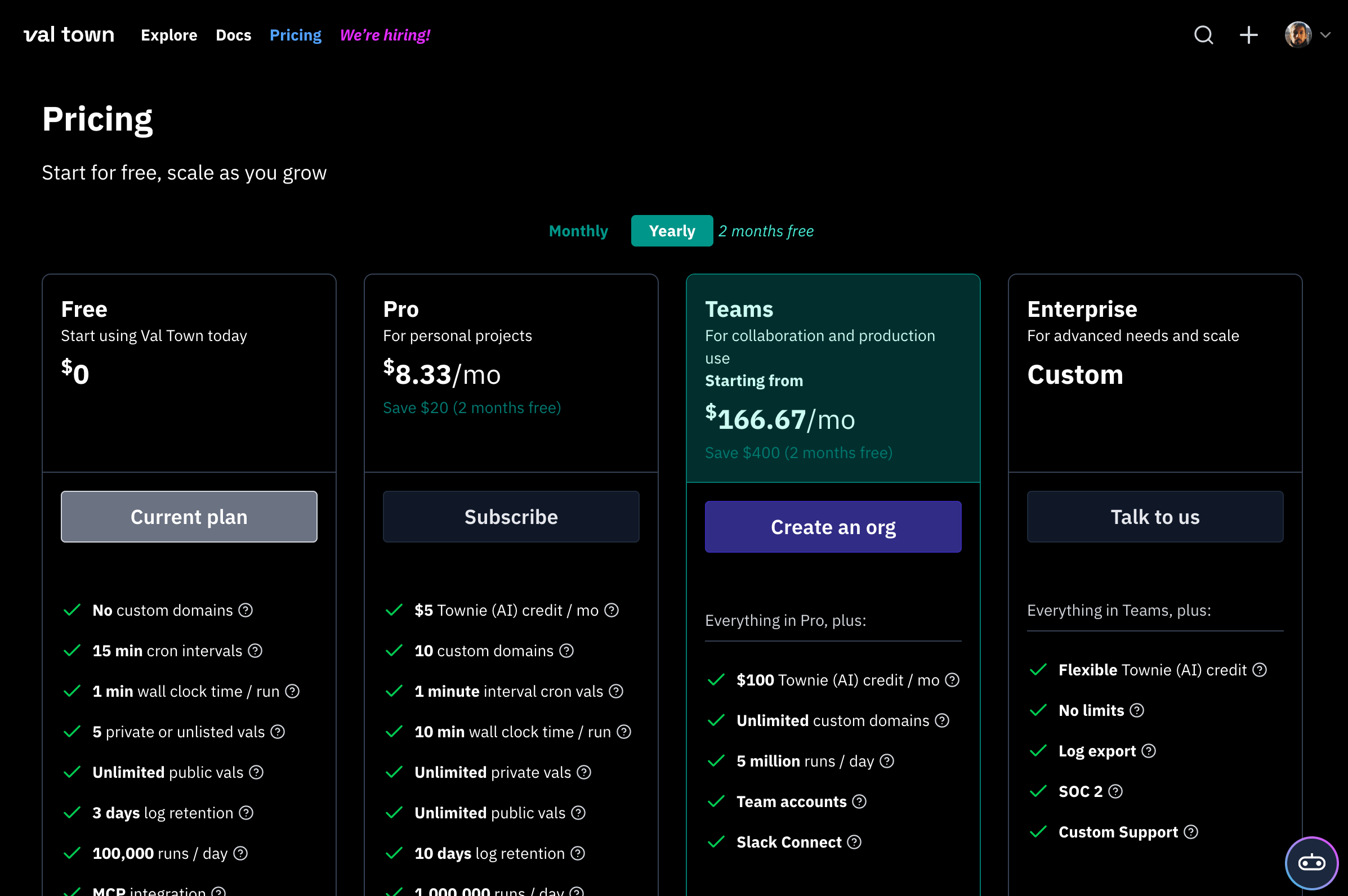 Townie's transparent pay-per-use pricing model