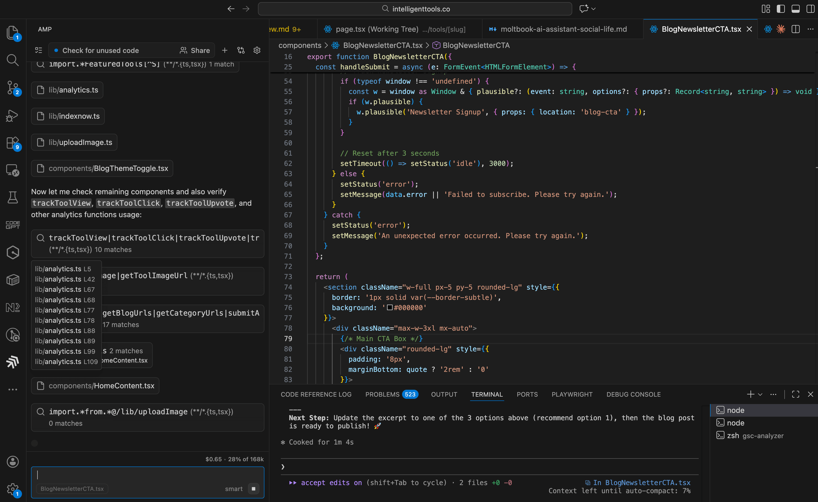 Ampcode agent working through a multi-file refactor