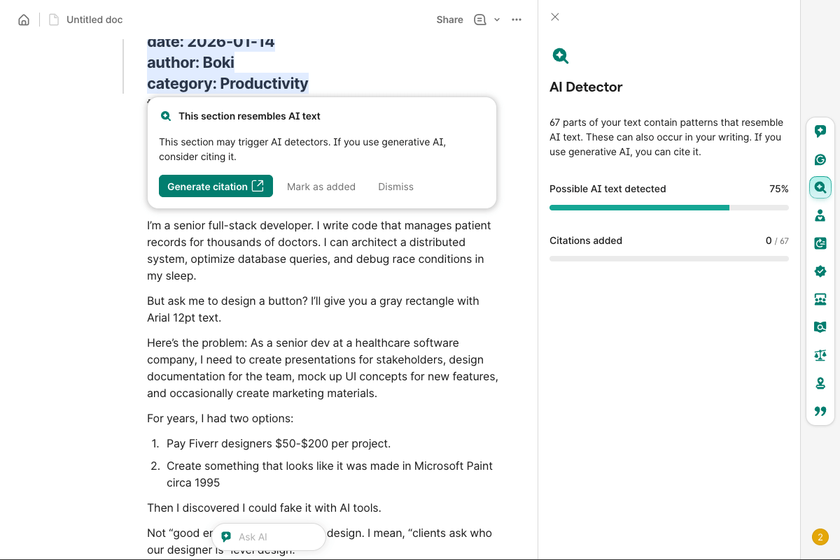 Grammarly AI detection flagging human writing as AI