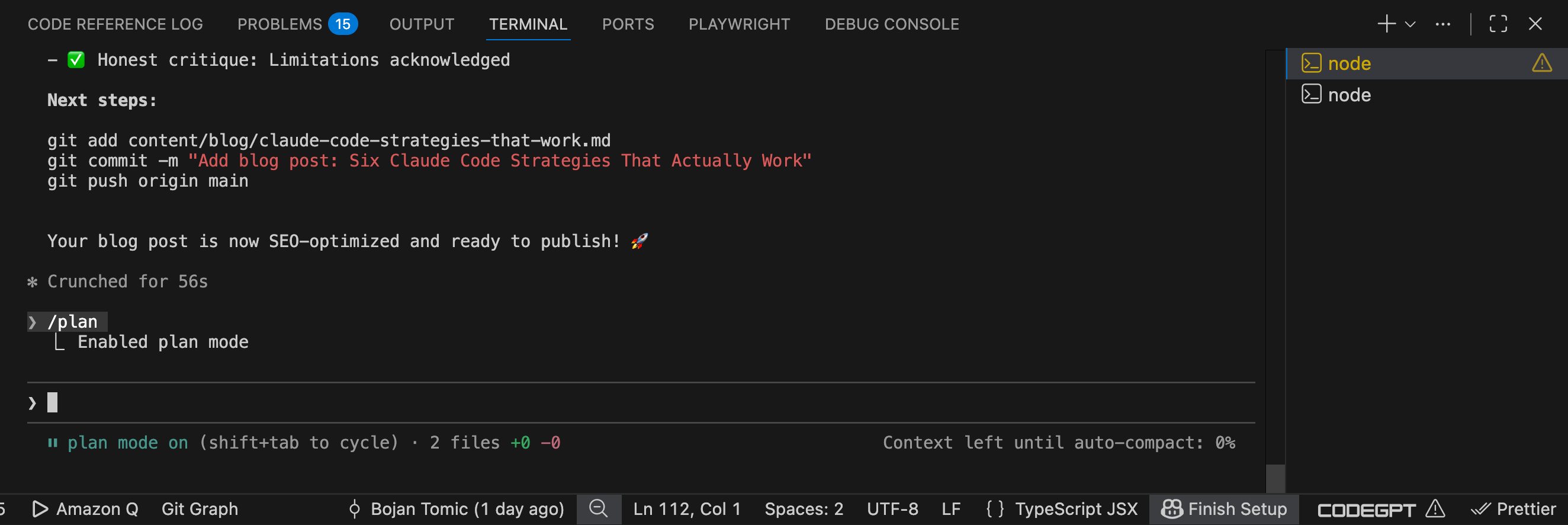 Claude Code plan mode showing the plan before execution